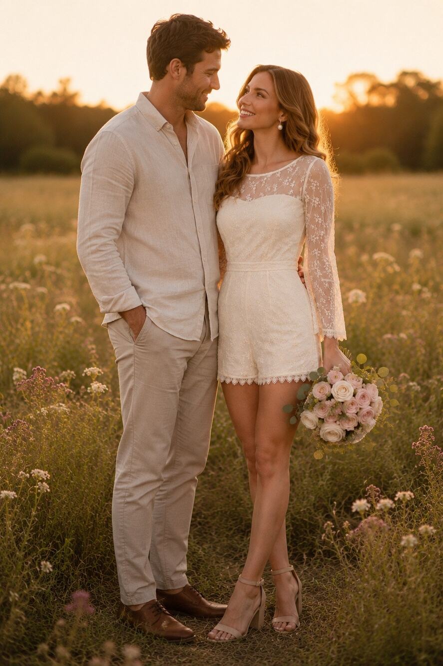 BB Dakota Betsy Ivory Lace Romper 8 Bell Sleeve Bridal Shower Engagement Photos